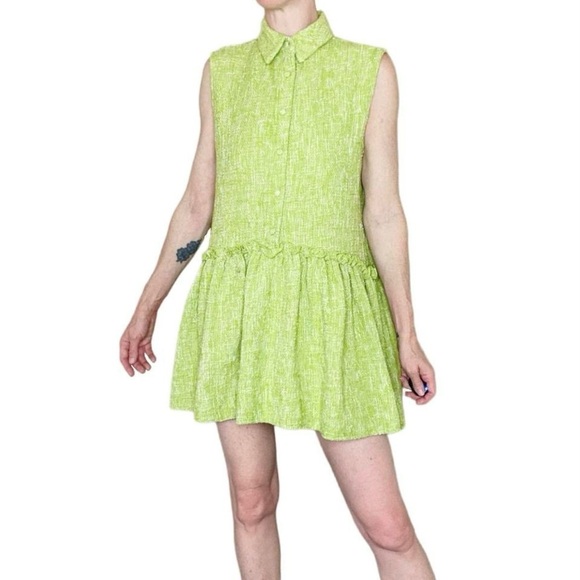 Zara Green Textured Sleeveless Preppy Mini Dress - Picture 1 of 8